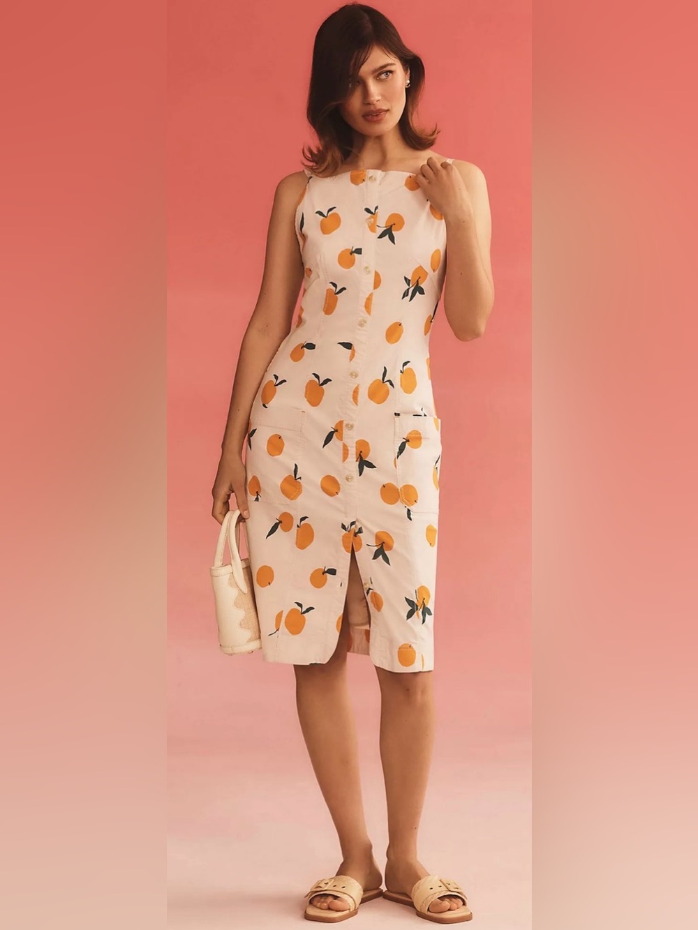 Maeve by Anthropologie Orange Fruit Print Midi Dress Size S